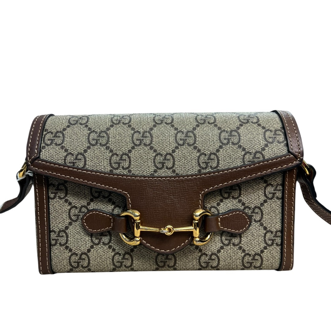 GUCCI GG Supreme Horsebit 1955 Mini Crossbody Beige Gold Hardware | Authentic Pre-Owned Luxury