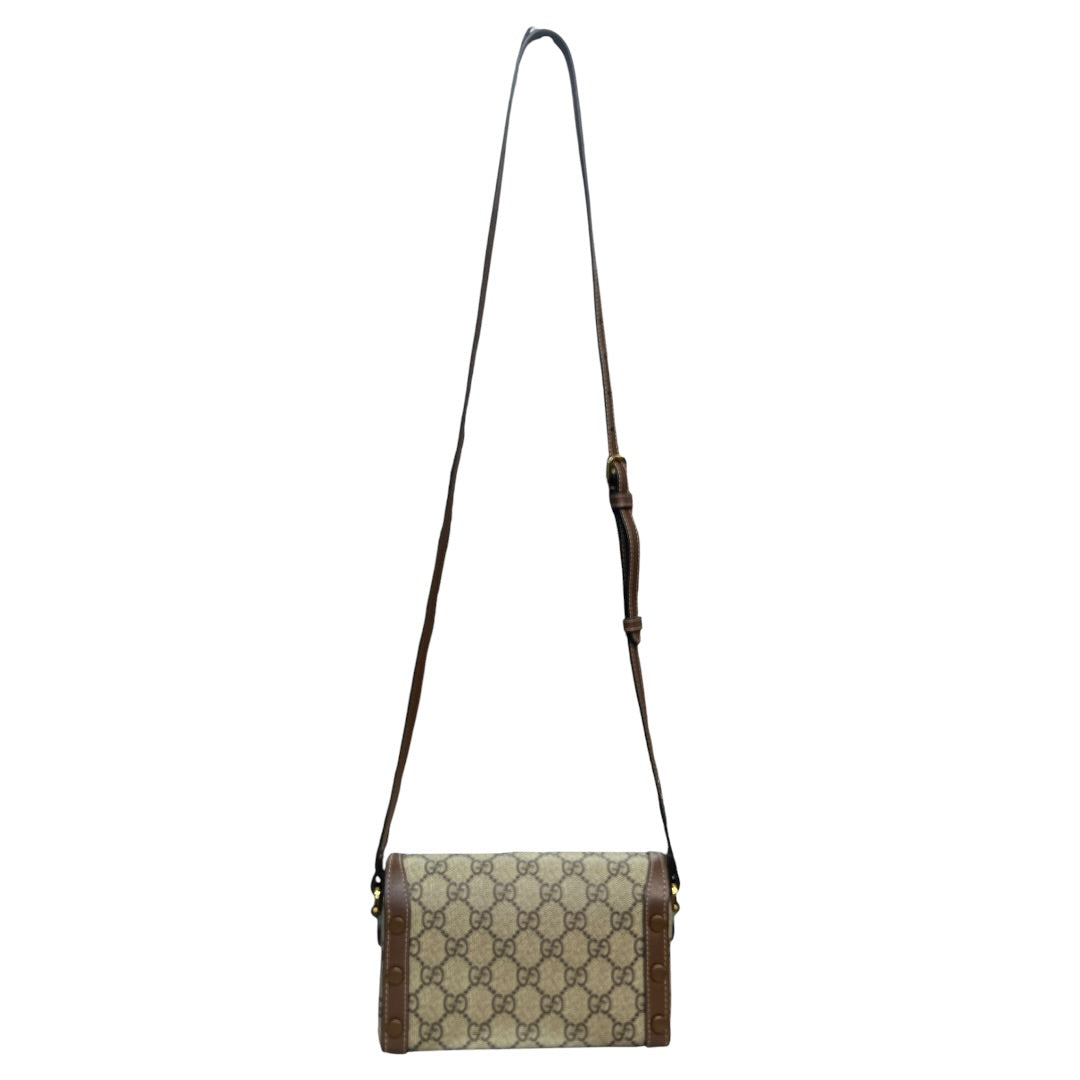 GUCCI GG Supreme Horsebit 1955 Mini Crossbody Beige Gold Hardware | Authentic Pre-Owned Luxury