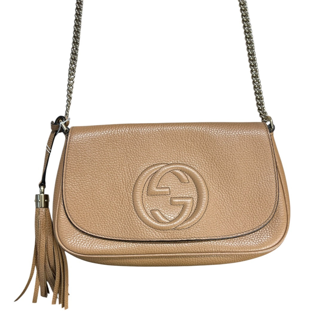 GUCCI Pebbled Leather Soho Chain Shoulder Bag Beige Gold Hardware | Authentic Pre-Owned Luxury
