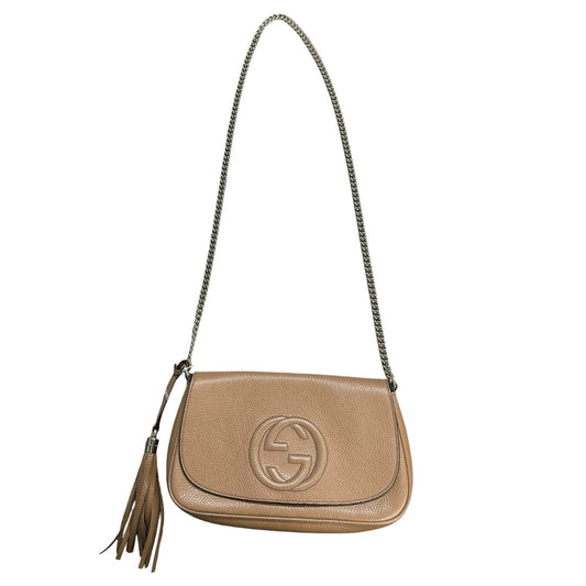 GUCCI Pebbled Leather Soho Chain Shoulder Bag Beige Gold Hardware | Authentic Pre-Owned Luxury