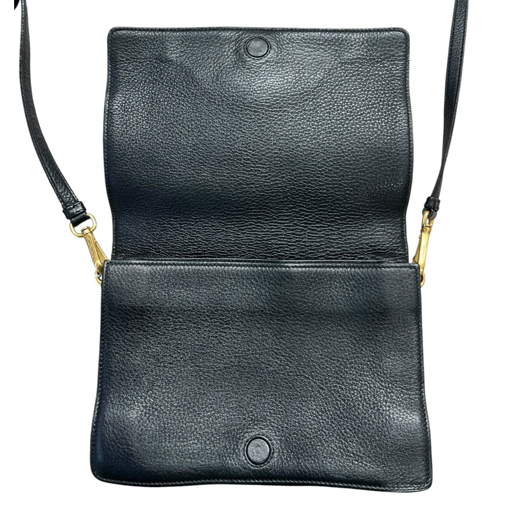 PRADA Vitello Daino Pebbled Leather Crossbody Flap Bag Black Gold Hardware | Authentic Pre-Owned Luxury