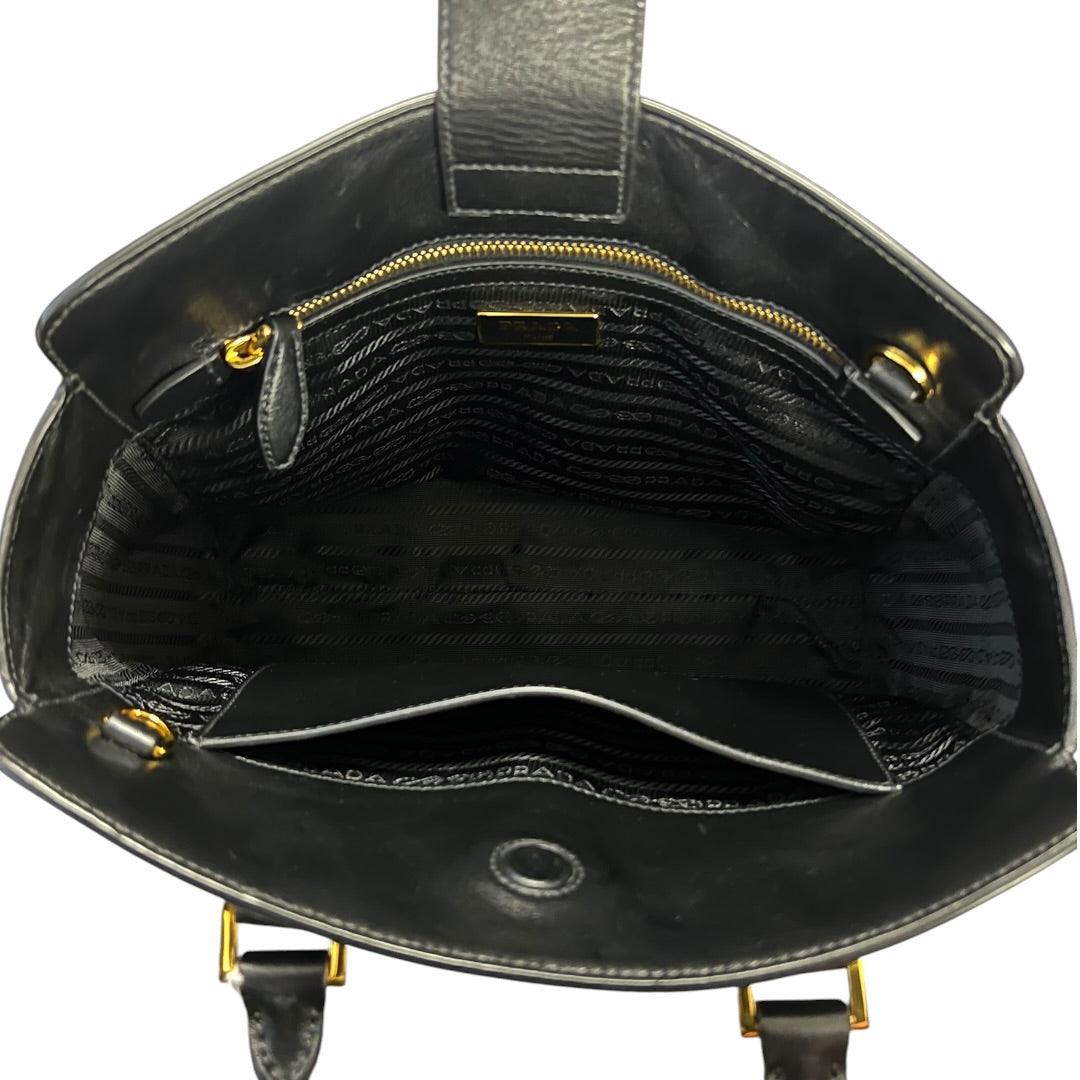 PRADA Saffiano Leather Tote Handbag Black Gold Hardware | Authentic Pre-Owned Luxury