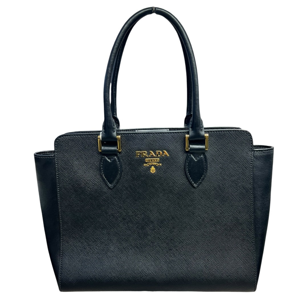 PRADA Saffiano Leather Tote Handbag Black Gold Hardware | Authentic Pre-Owned Luxury