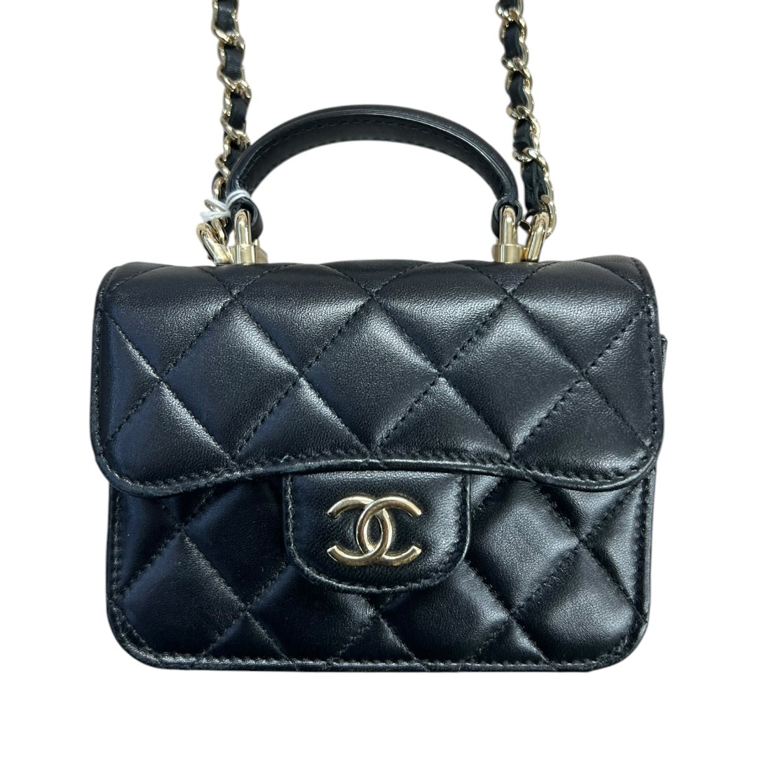 CHANEL Lambskin Mini Flap Handbag Black Gold Hardware | Authentic Pre-Owned Luxury
