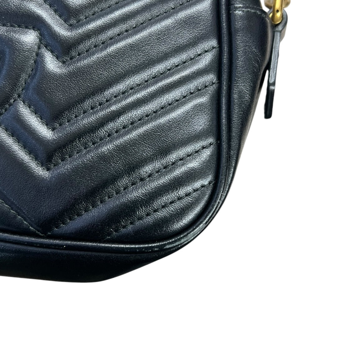 GUCCI Matelassé GG Marmont Small Camera Bag Black Gold Hardware | Authentic Pre-Owned Luxury