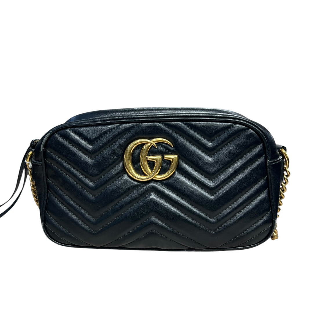 GUCCI Matelassé GG Marmont Small Camera Bag Black Gold Hardware | Authentic Pre-Owned Luxury