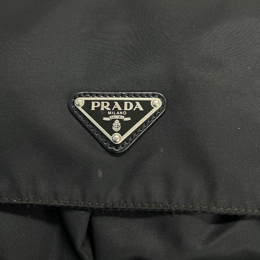 PRADA Tessuto Nylon Messenger Crossbody Bag Black Silver Hardware | Authentic Pre-Owned Luxury
