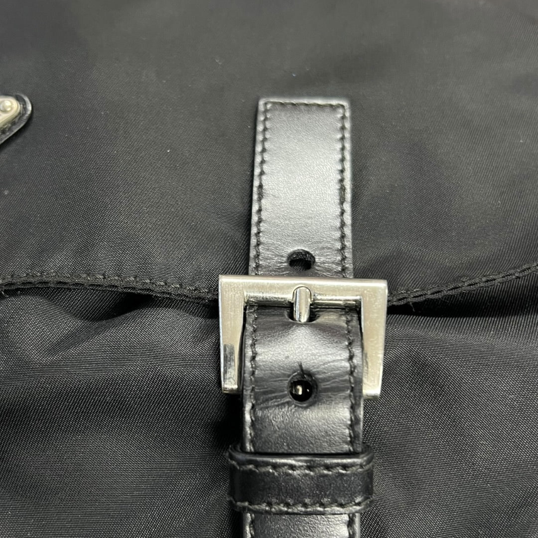 PRADA Tessuto Nylon Messenger Crossbody Bag Black Silver Hardware | Authentic Pre-Owned Luxury