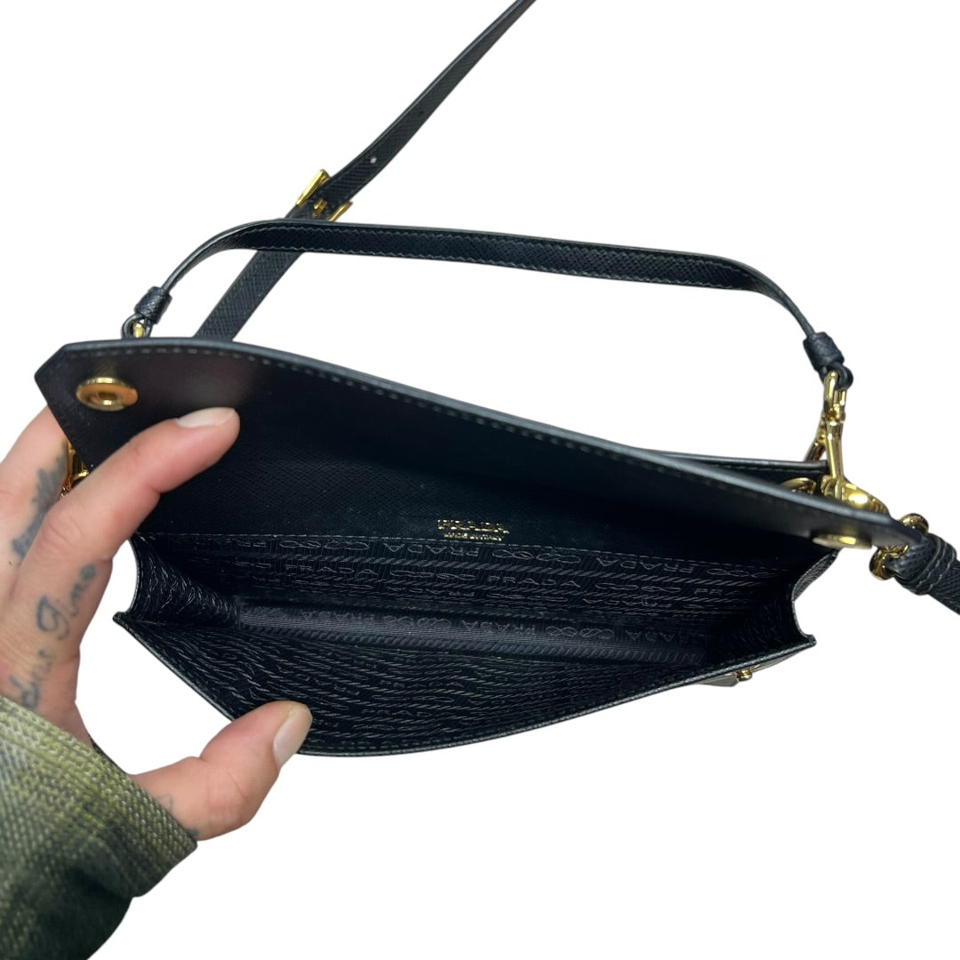 PRADA Saffiano Leather Flat Crossbody Shoulder Bag Black Gold Hardware | Authentic Pre-Owned Luxury
