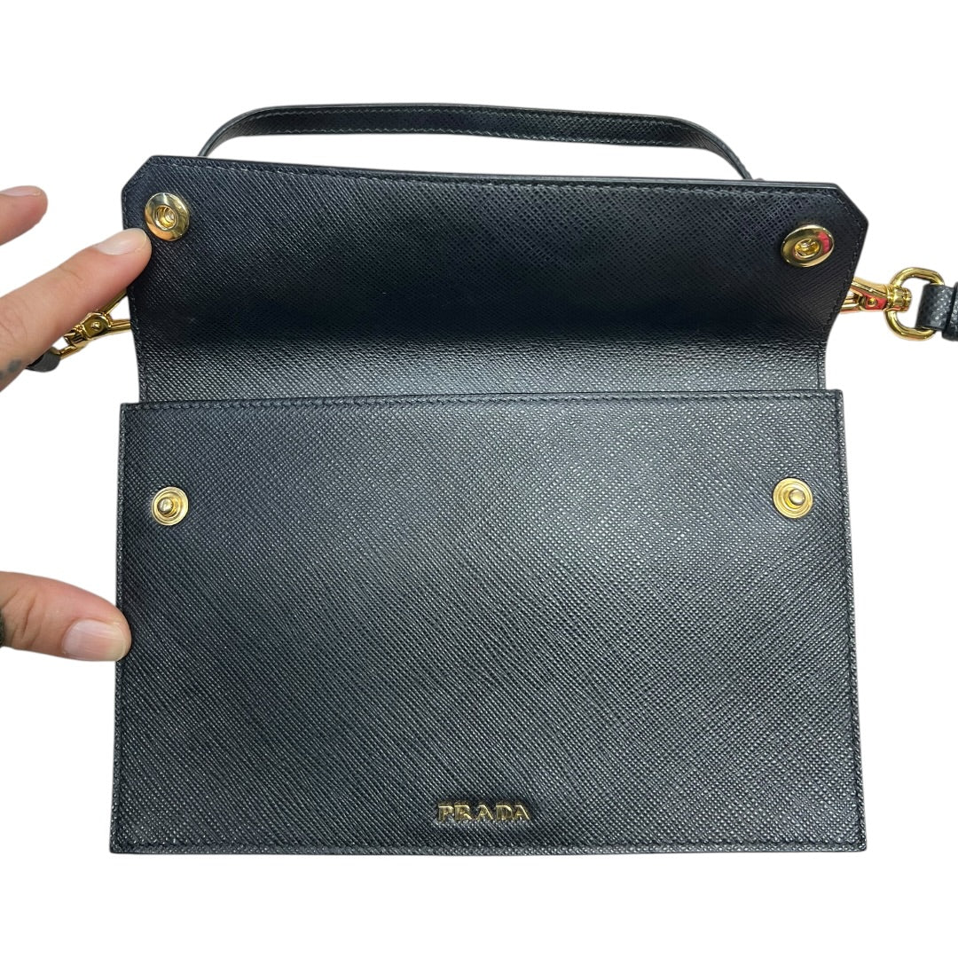 PRADA Saffiano Leather Flat Crossbody Shoulder Bag Black Gold Hardware | Authentic Pre-Owned Luxury