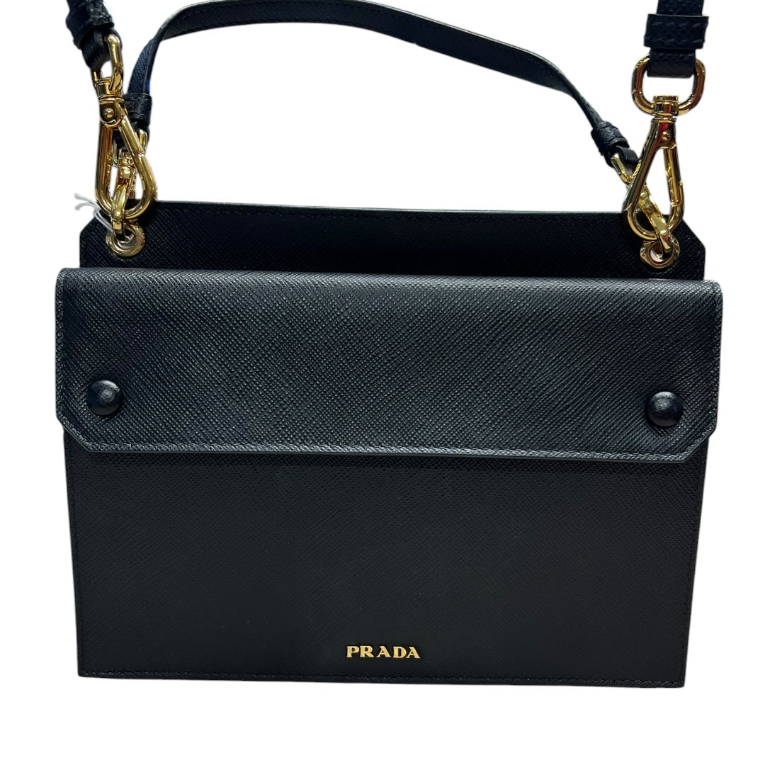 PRADA Saffiano Leather Flat Crossbody Shoulder Bag Black Gold Hardware | Authentic Pre-Owned Luxury