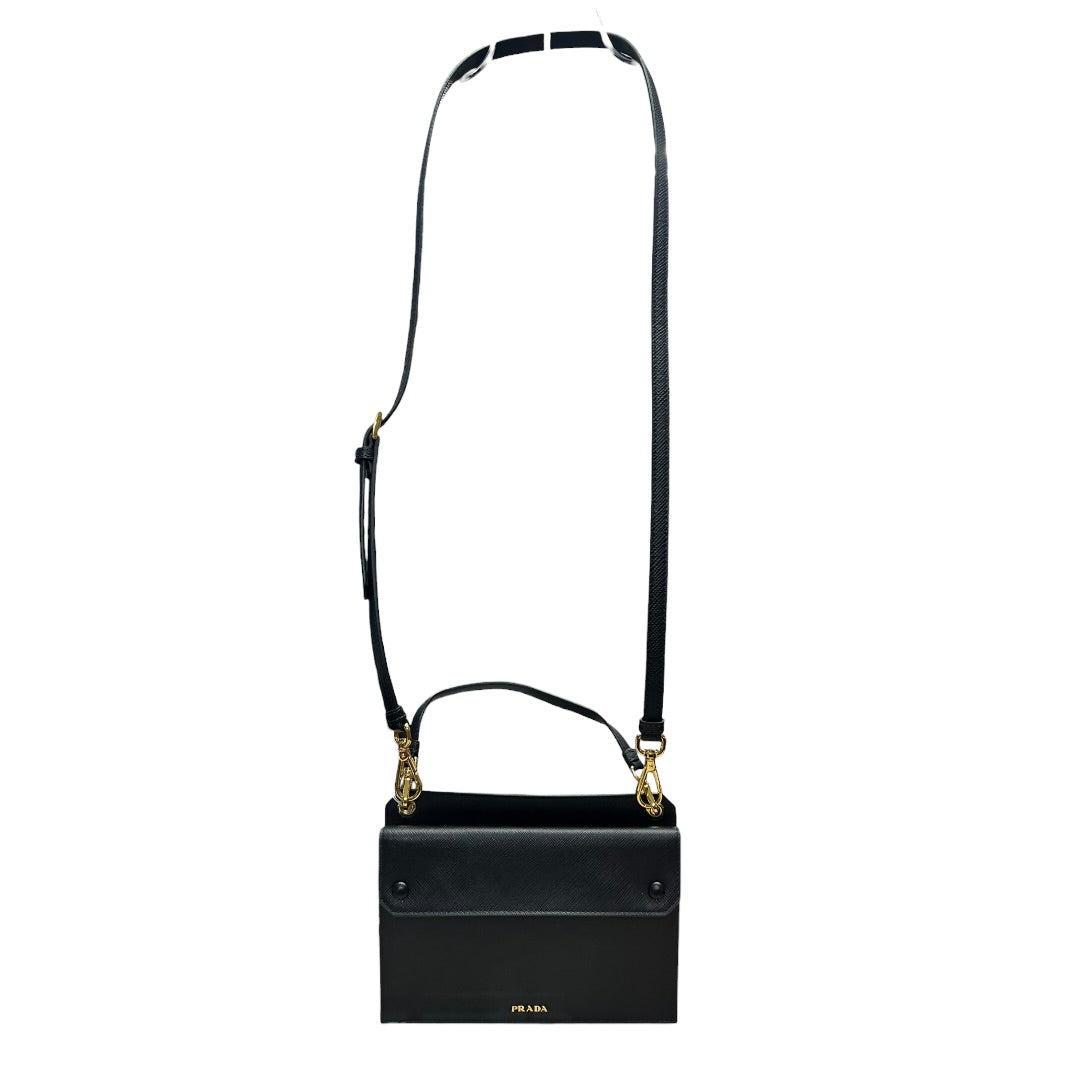 PRADA Saffiano Leather Flat Crossbody Shoulder Bag Black Gold Hardware | Authentic Pre-Owned Luxury