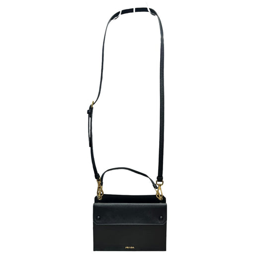 PRADA Saffiano Leather Flat Crossbody Shoulder Bag Black Gold Hardware | Authentic Pre-Owned Luxury