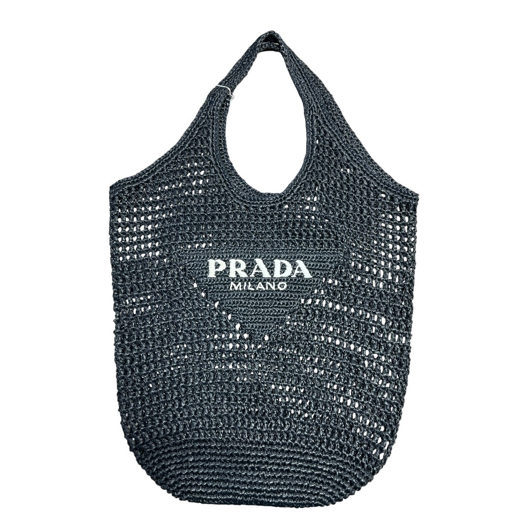 PRADA Crochet Raffia Tote Bag Black | Authentic Pre-Owned Luxury