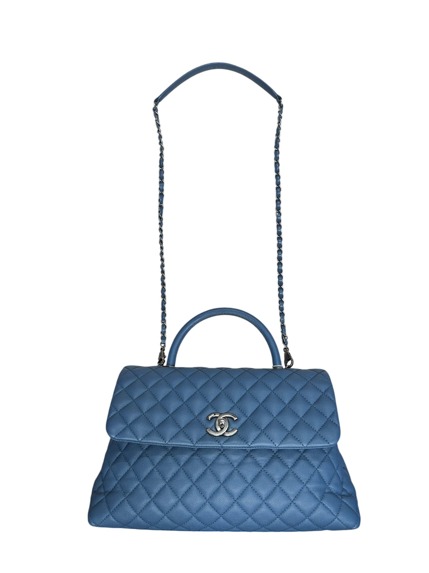 CHANEL Caviar Coco Handle Top Handle Bag Blue Silver Hardware | Authentic Pre-Owned Luxury
