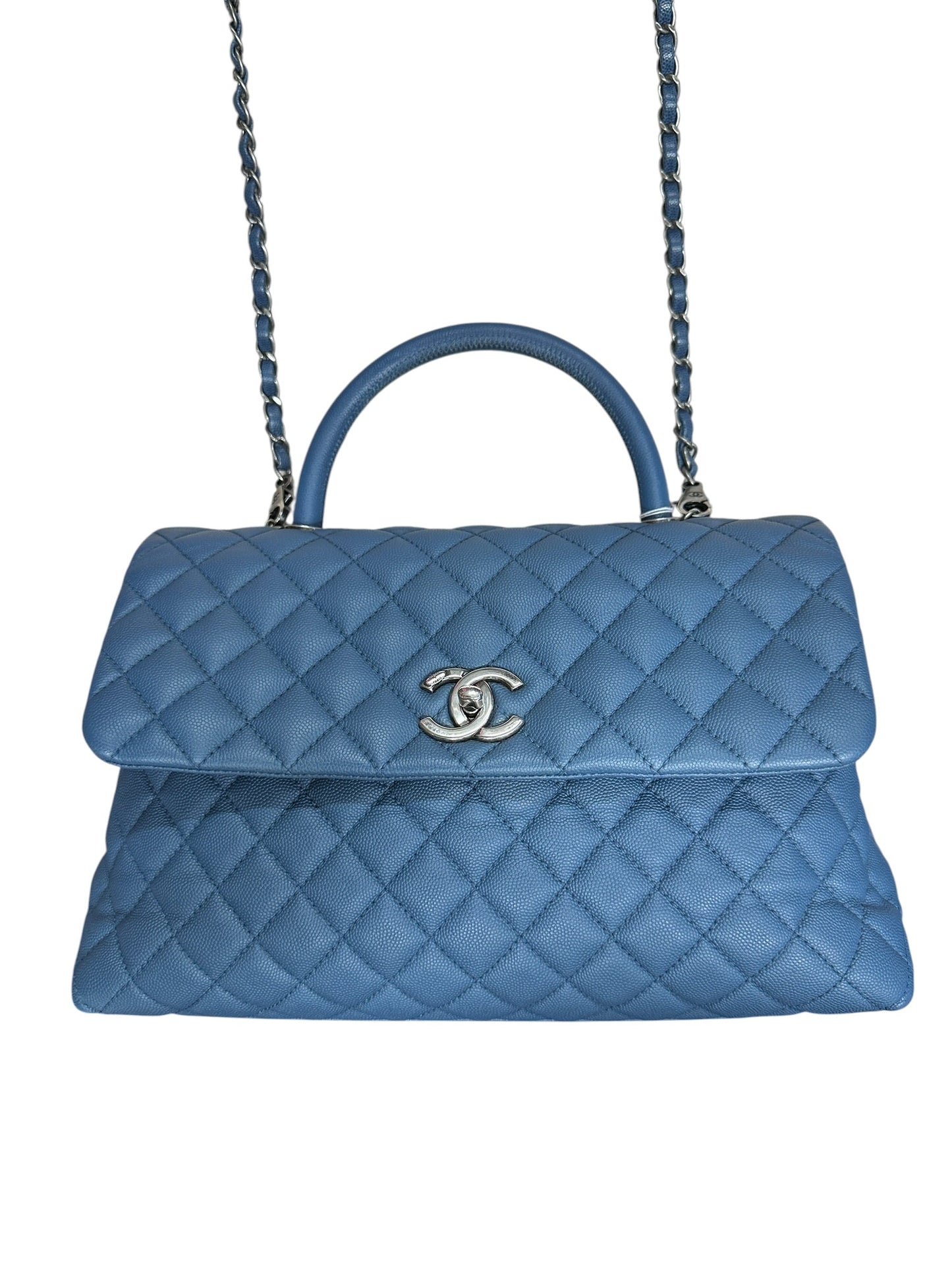 CHANEL Caviar Coco Handle Top Handle Bag Blue Silver Hardware | Authentic Pre-Owned Luxury