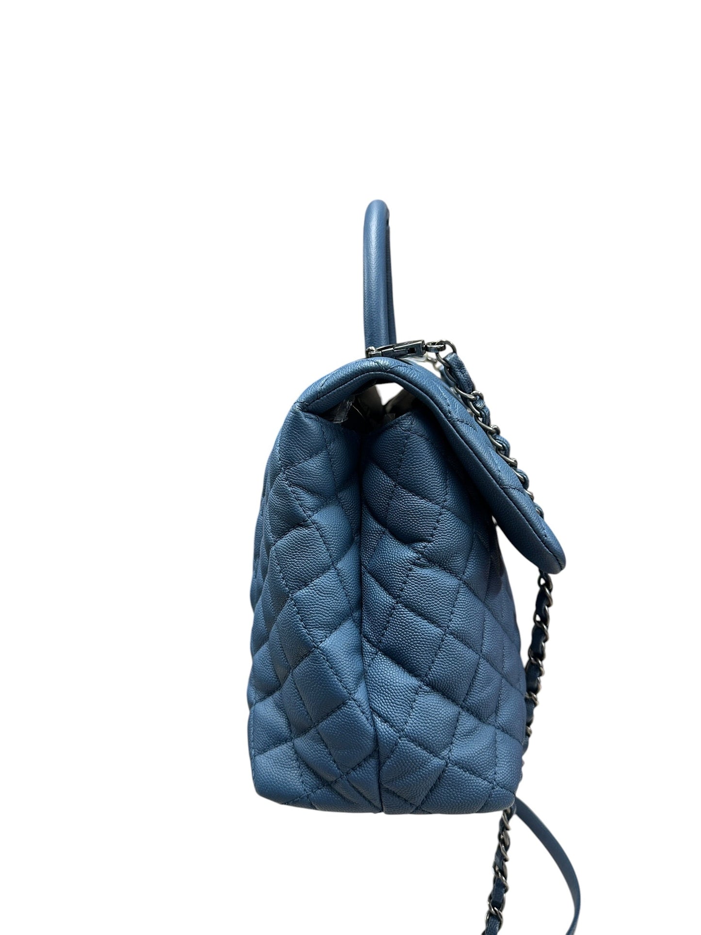 CHANEL Caviar Coco Handle Top Handle Bag Blue Silver Hardware | Authentic Pre-Owned Luxury