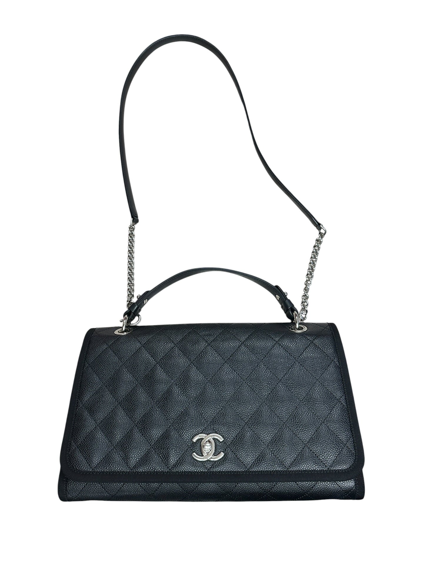 CHANEL Caviar Quilted Top Handle Flap Bag Black Silver Hardware | Authentic Pre-Owned Luxury