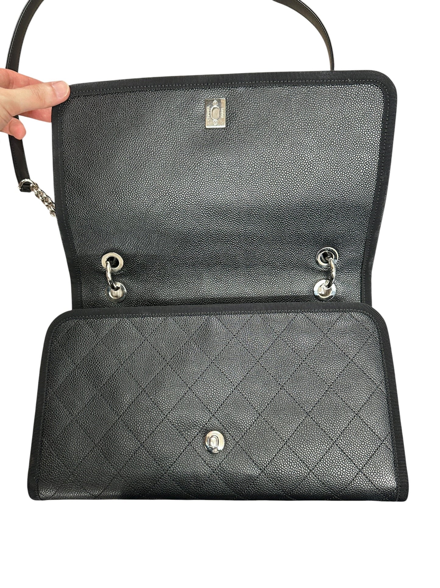 CHANEL Caviar Quilted Top Handle Flap Bag Black Silver Hardware | Authentic Pre-Owned Luxury