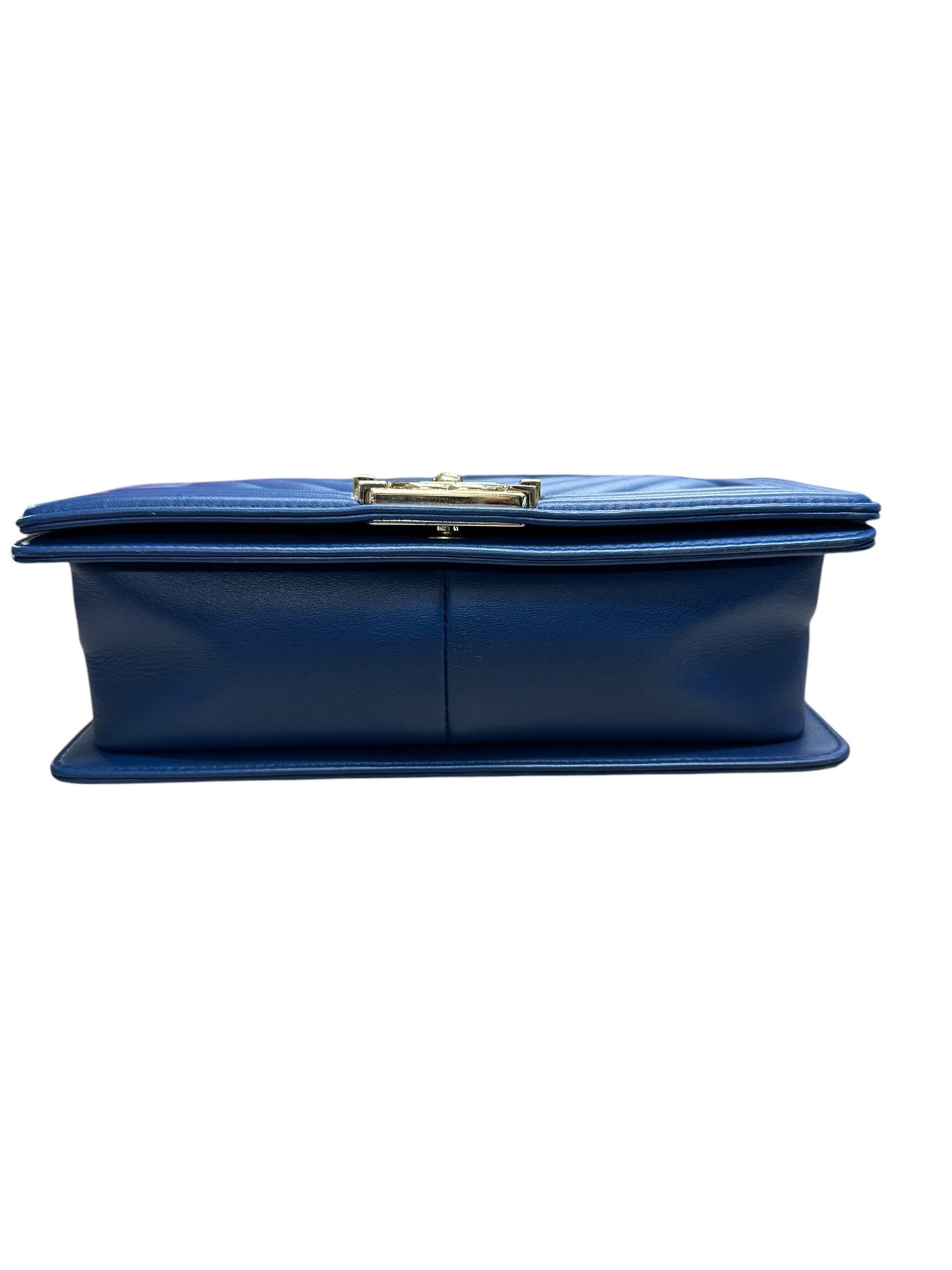 CHANEL Lambskin Boy Bag Old Medium Chevron Flap Blue Gold Hardware | Authentic Pre-Owned Luxury