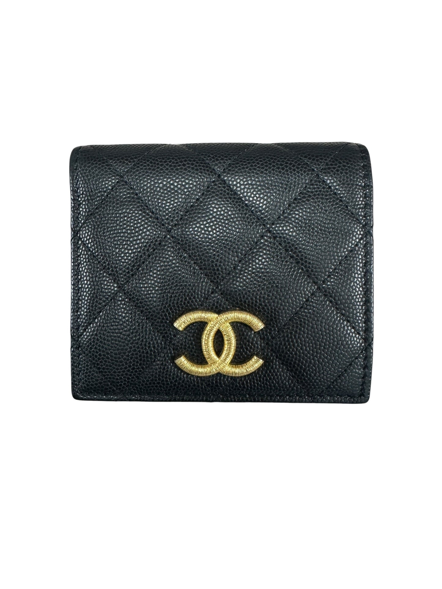 CHANEL Caviar Quilted Compact Bifold Wallet Black Gold Hardware | Authentic Pre-Owned Luxury