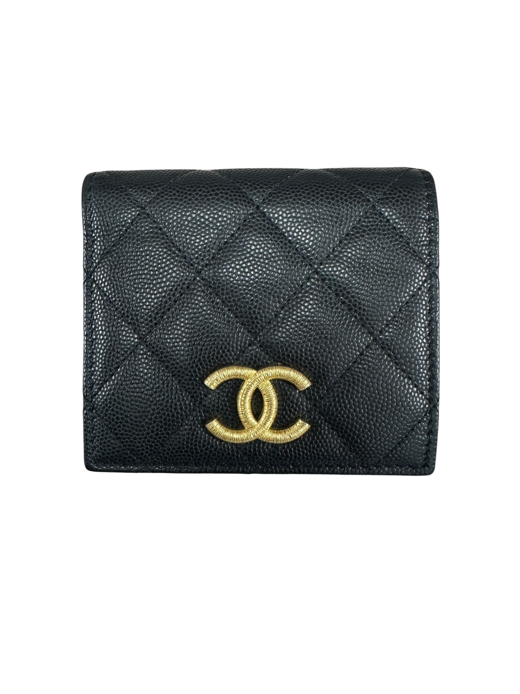 CHANEL Caviar Quilted Compact Bifold Wallet Black Gold Hardware | Authentic Pre-Owned Luxury