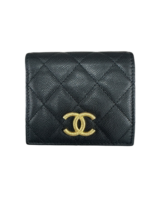 CHANEL Caviar Quilted Compact Bifold Wallet Black Gold Hardware | Authentic Pre-Owned Luxury