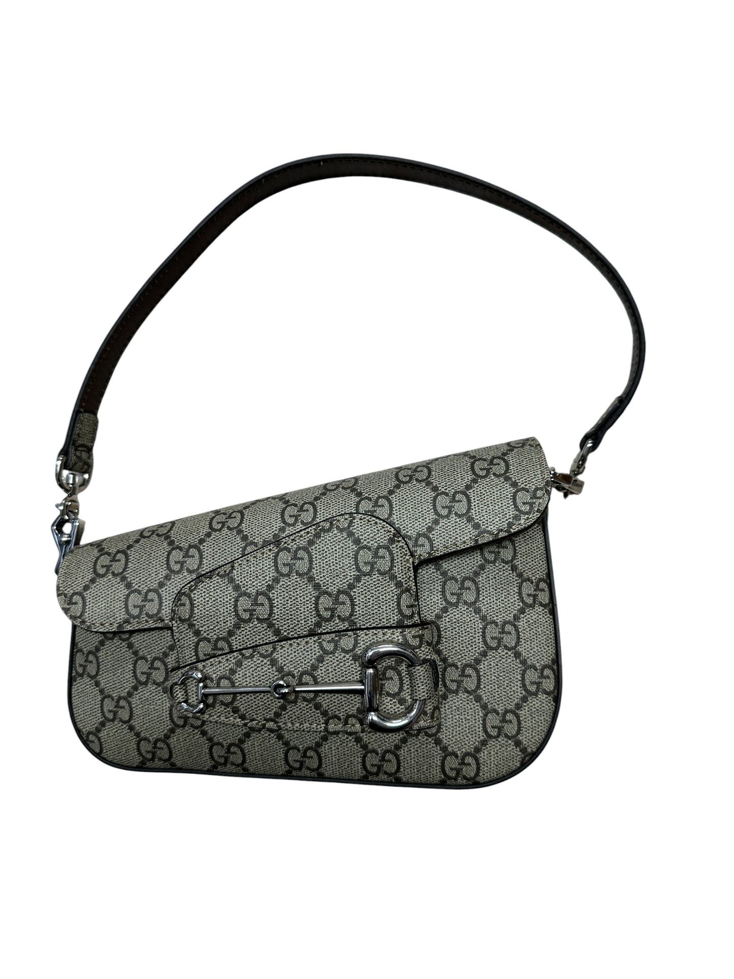 GUCCI GG Supreme Horsebit 1955 Shoulder Bag Beige Silver Hardware | Authentic Pre-Owned Luxury