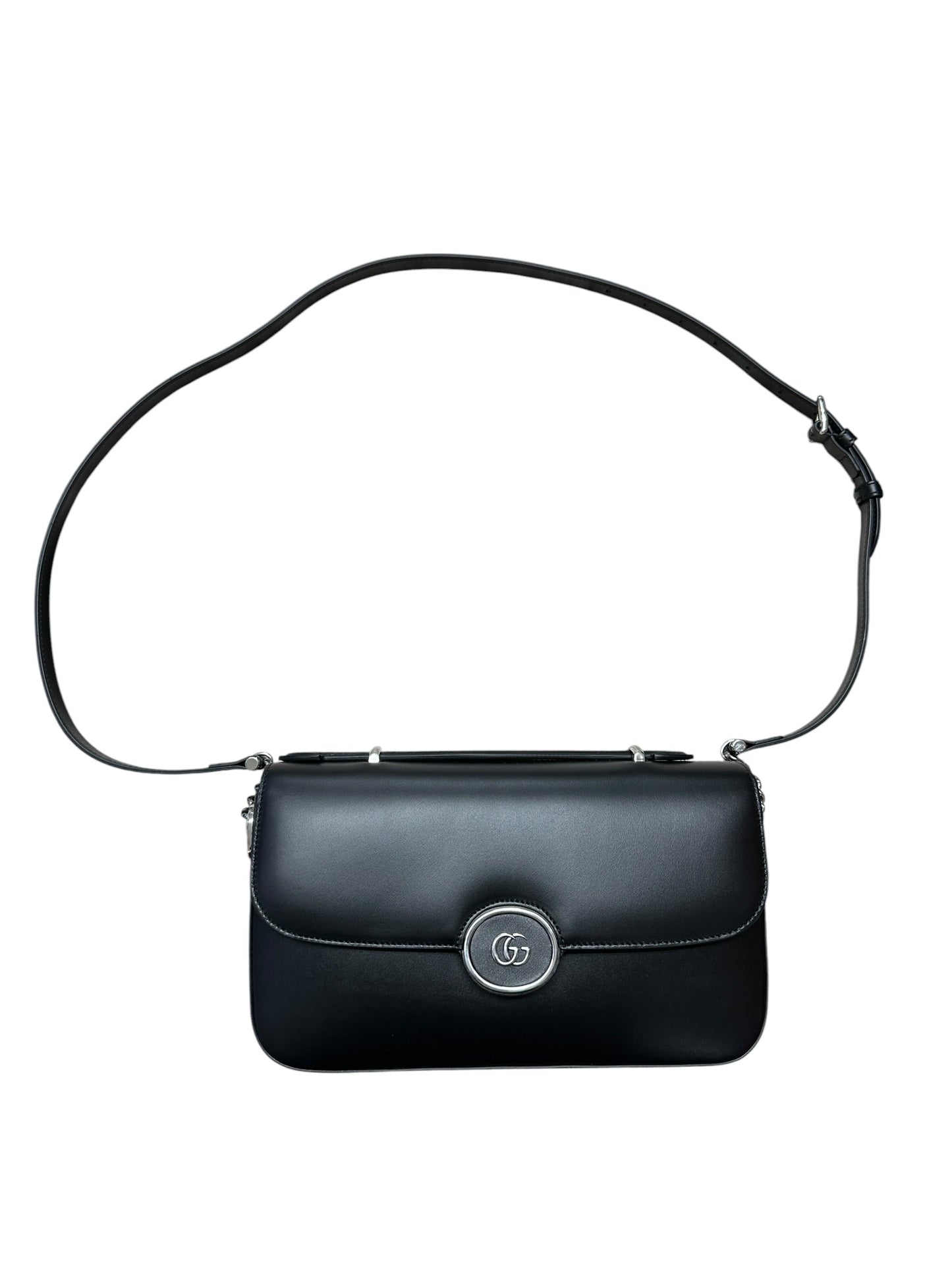 GUCCI Smooth Leather Petite GG Shoulder Bag Black Silver Hardware | Authentic Pre-Owned Luxury