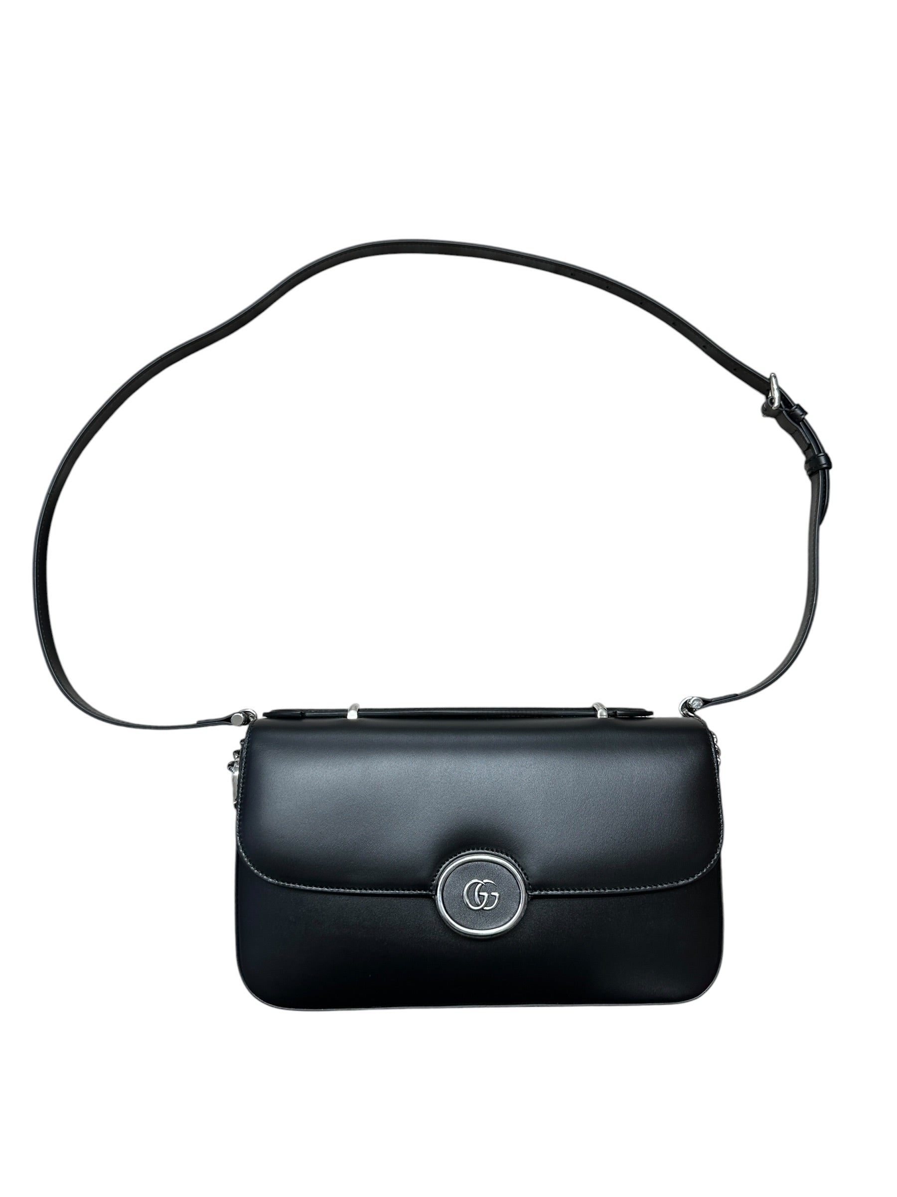 GUCCI Smooth Leather Petite GG Shoulder Bag Black Silver Hardware | Authentic Pre-Owned Luxury