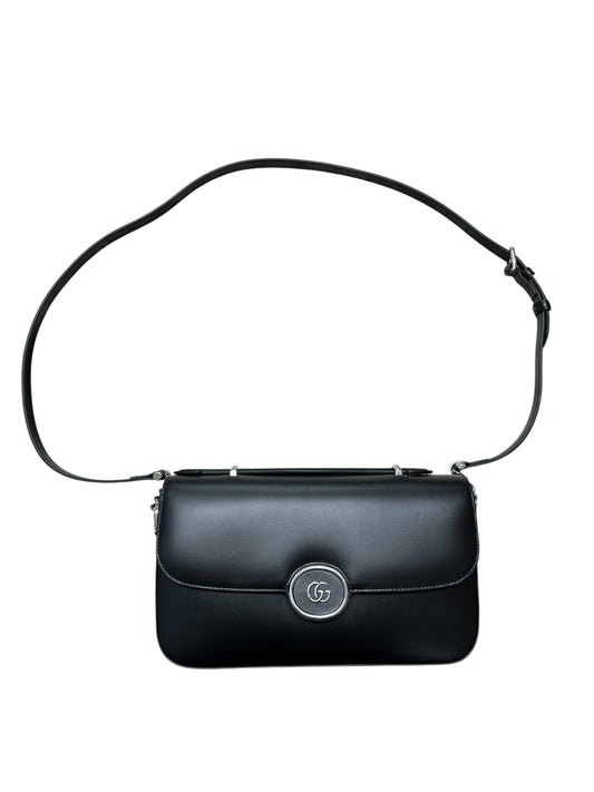 GUCCI Smooth Leather Petite GG Shoulder Bag Black Silver Hardware | Authentic Pre-Owned Luxury
