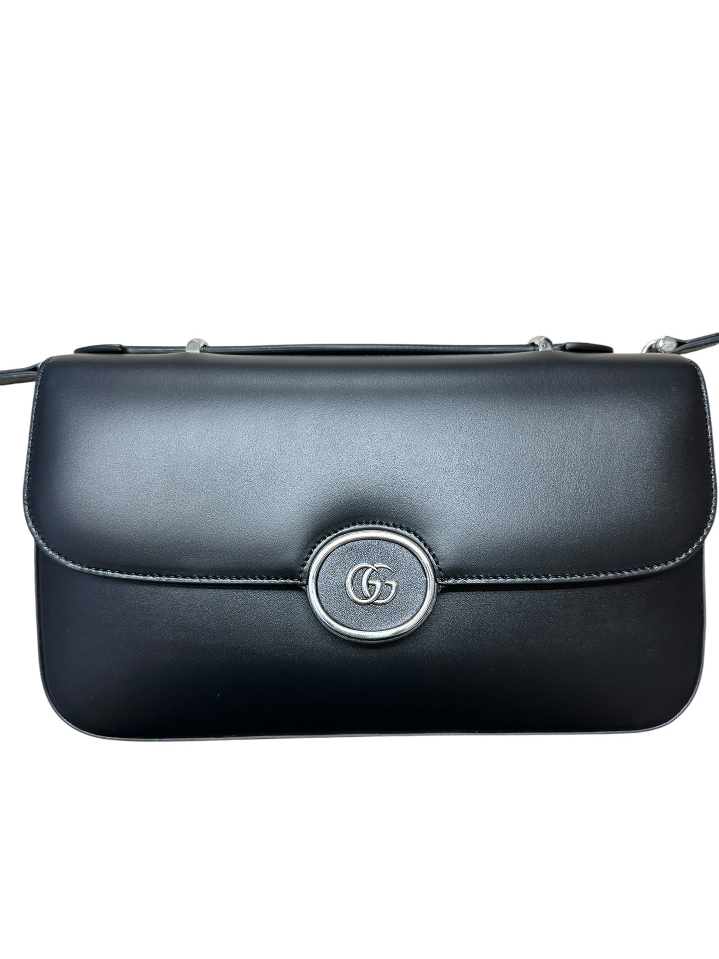 GUCCI Smooth Leather Petite GG Shoulder Bag Black Silver Hardware | Authentic Pre-Owned Luxury