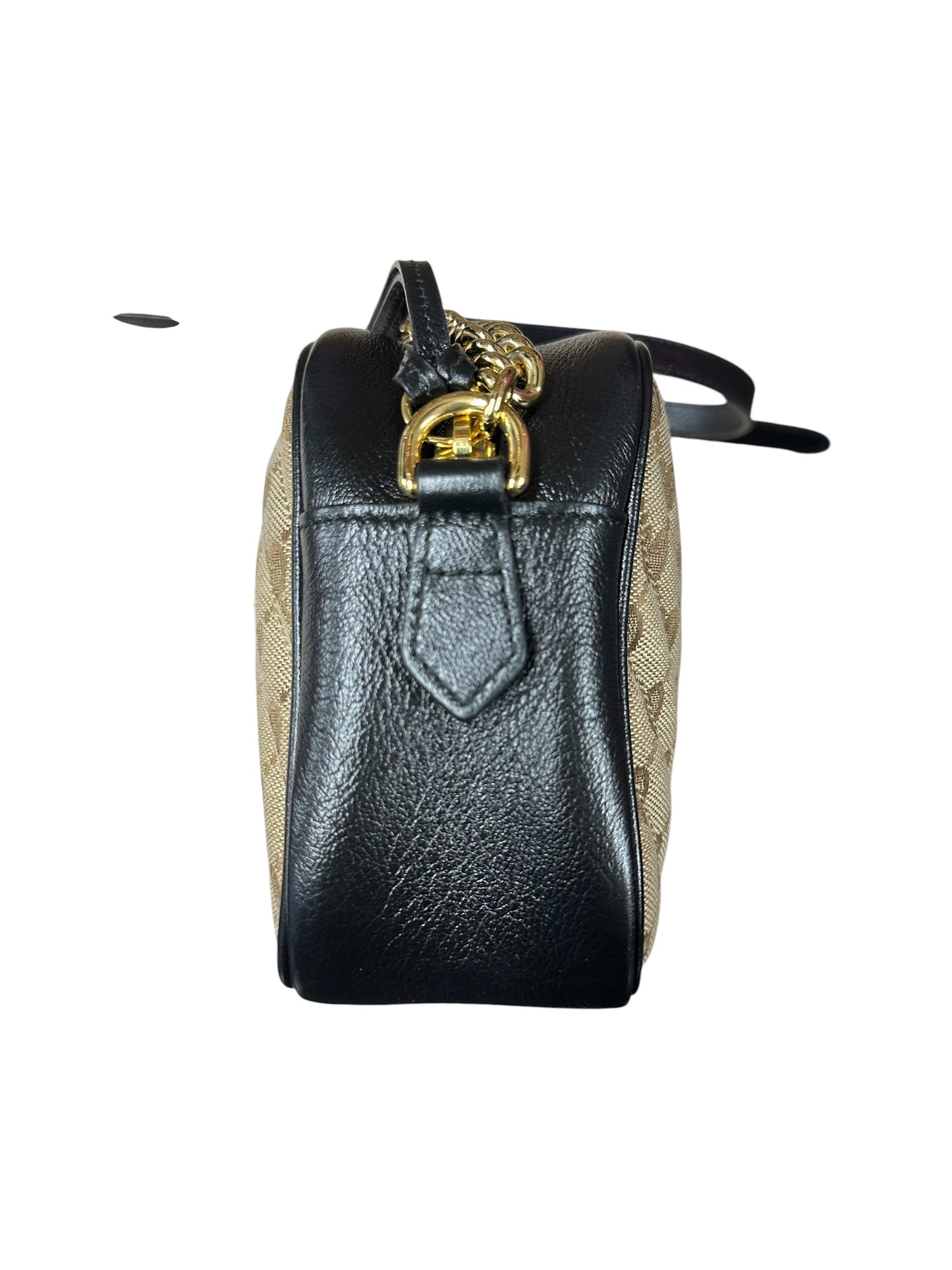 GUCCI GG Canvas Chain Shoulder Bag Beige Black Gold Hardware | Authentic Pre-Owned Luxury