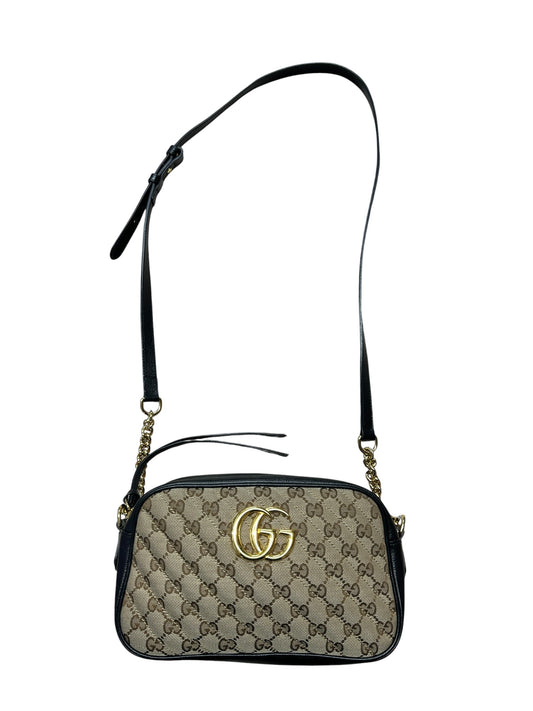 GUCCI GG Canvas Chain Shoulder Bag Beige Black Gold Hardware | Authentic Pre-Owned Luxury