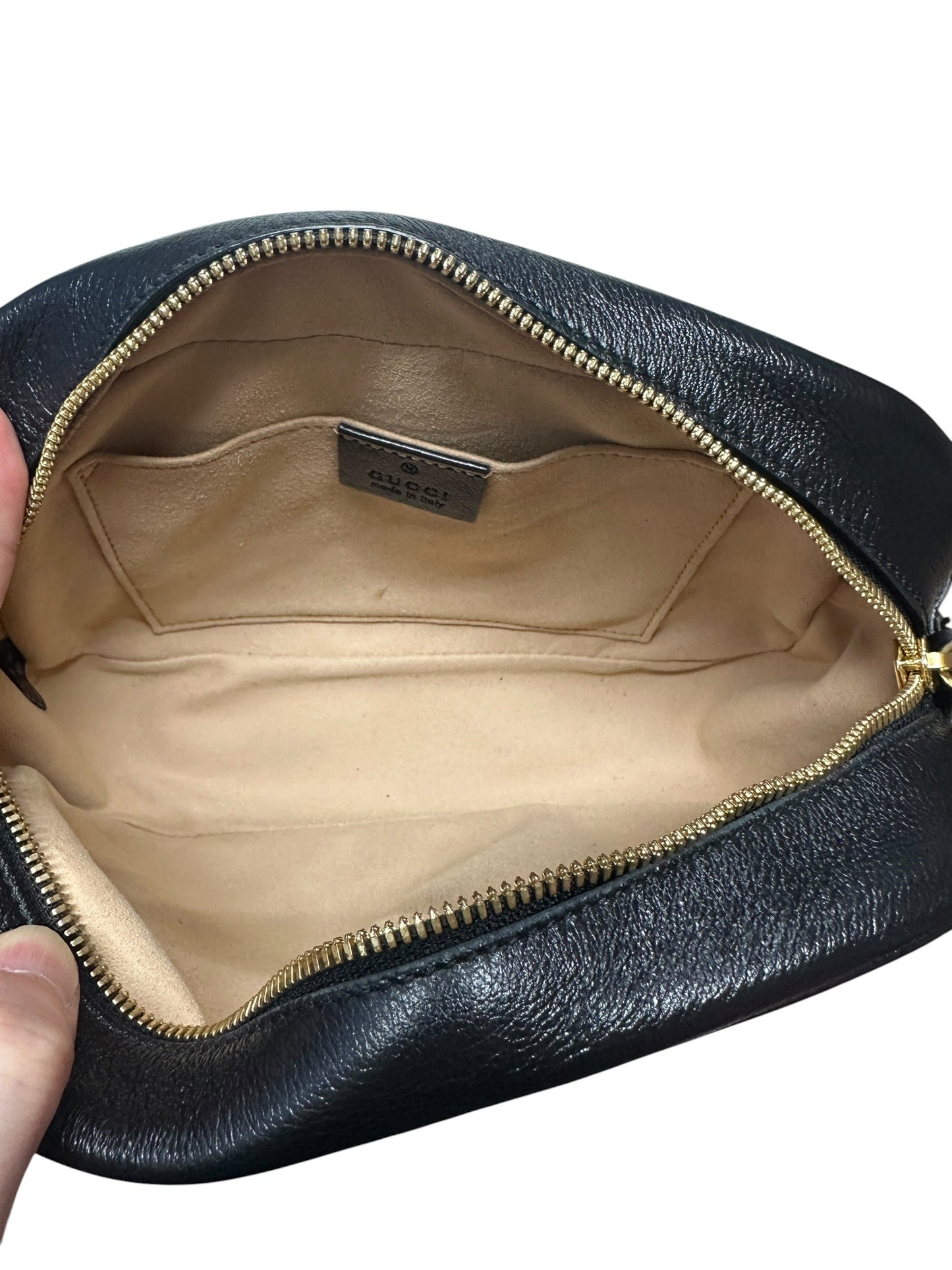 GUCCI GG Canvas Chain Shoulder Bag Beige Black Gold Hardware | Authentic Pre-Owned Luxury
