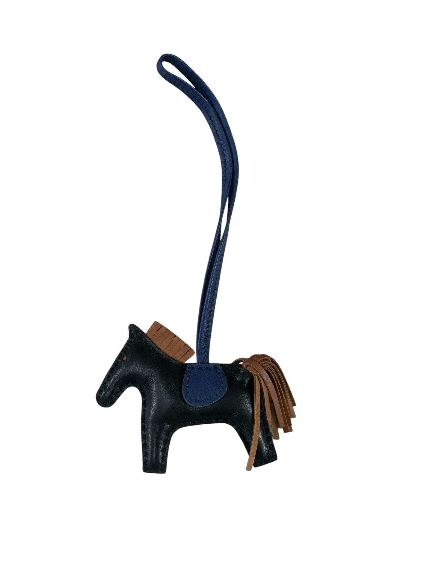 HERMES Milo Lambskin Rodeo PM Bag Charm Black Blue Tan | Authentic Pre-Owned Luxury