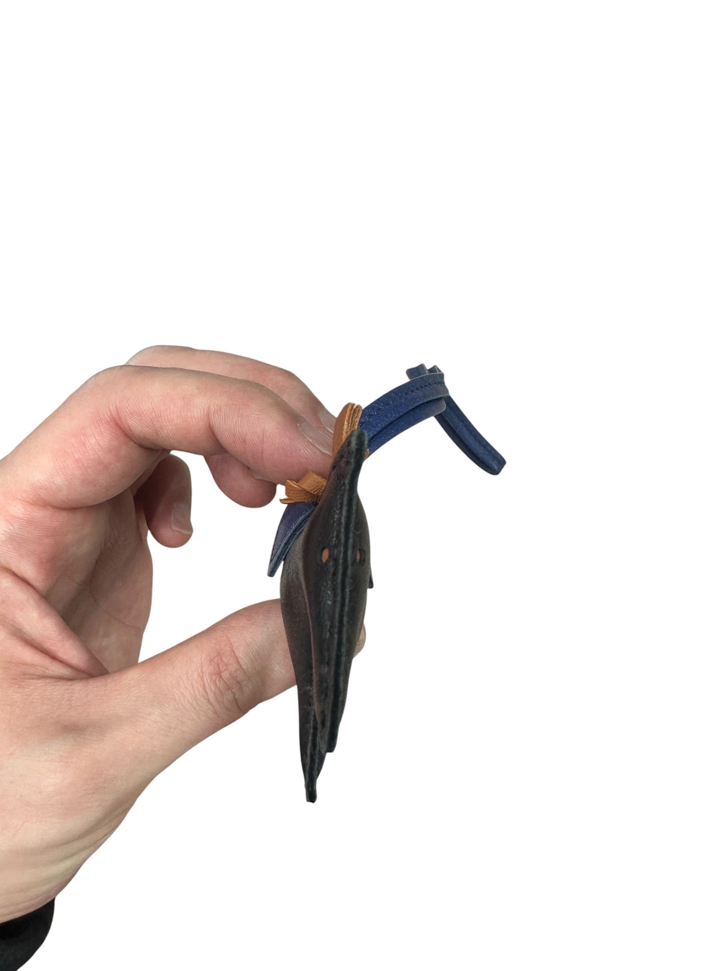 HERMES Milo Lambskin Rodeo PM Bag Charm Black Blue Tan | Authentic Pre-Owned Luxury