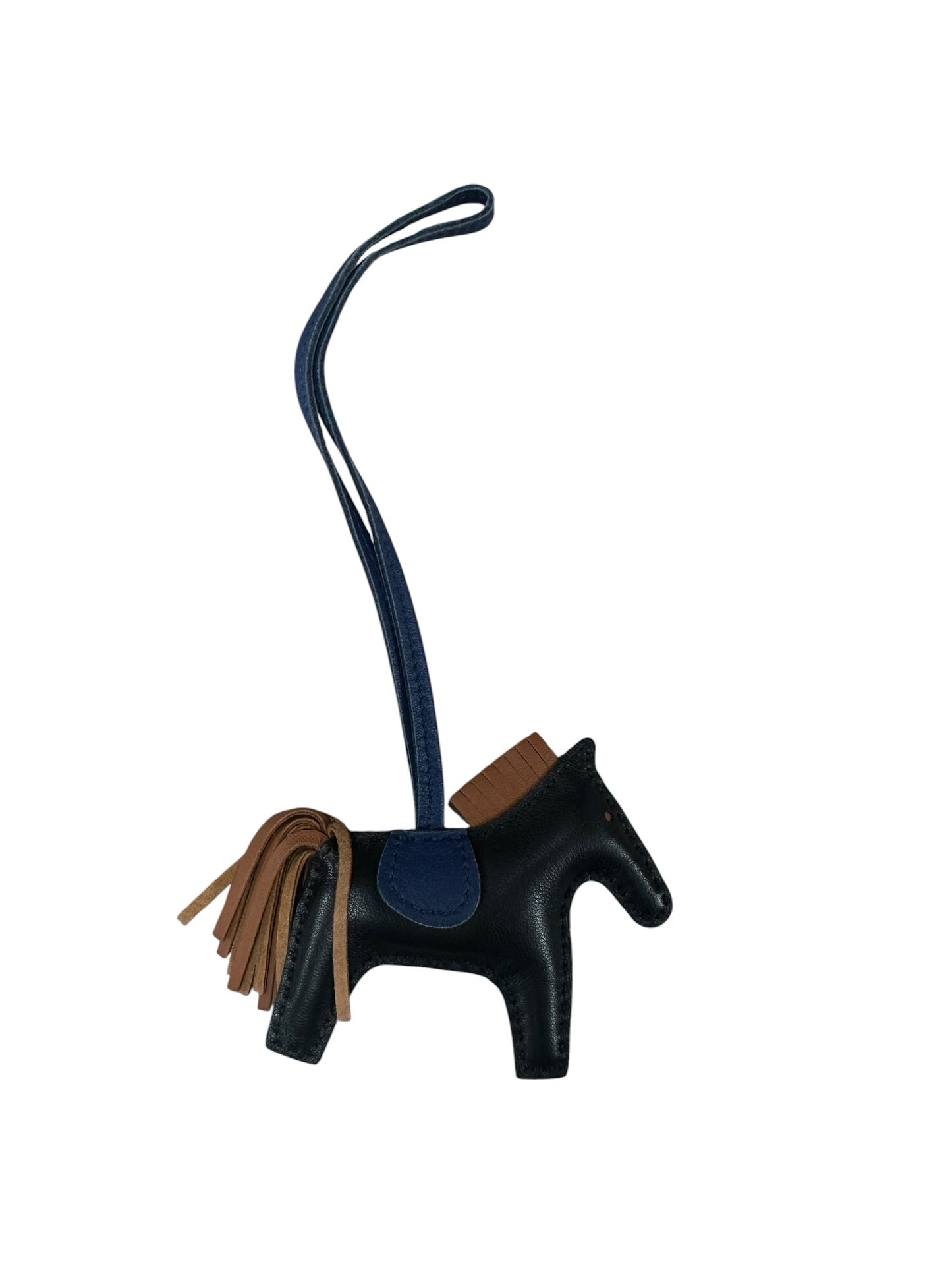 HERMES Milo Lambskin Rodeo PM Bag Charm Black Blue Tan | Authentic Pre-Owned Luxury