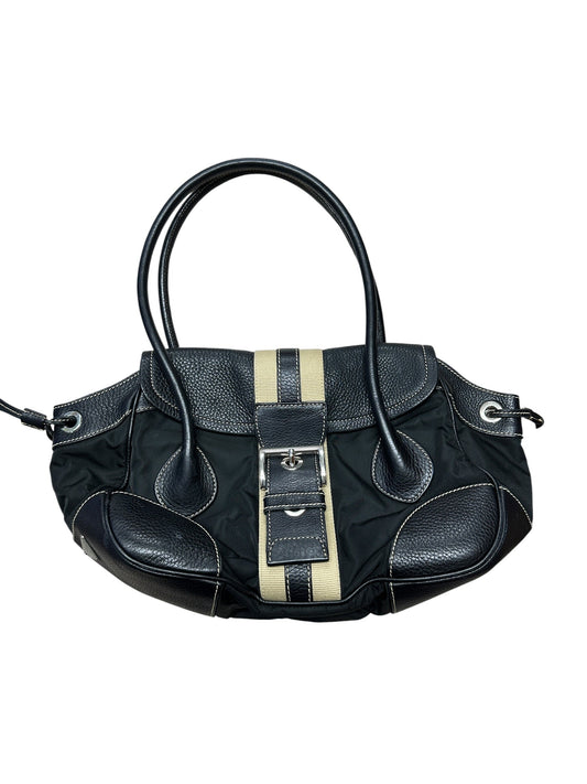 PRADA Tessuto Nylon Leather Buckle Handbag Black Silver Hardware | Authentic Pre-Owned Luxury