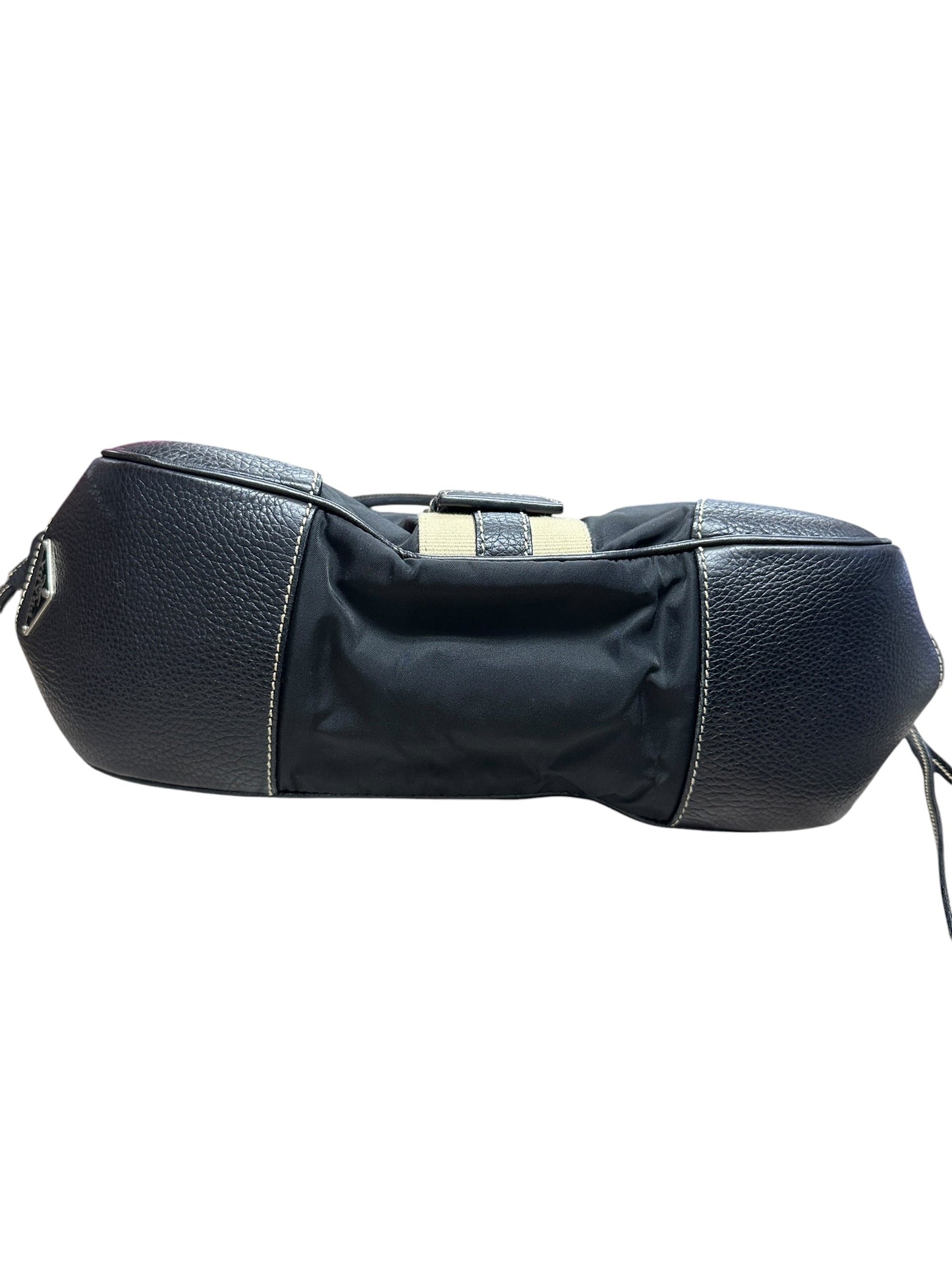PRADA Tessuto Nylon Leather Buckle Handbag Black Silver Hardware | Authentic Pre-Owned Luxury