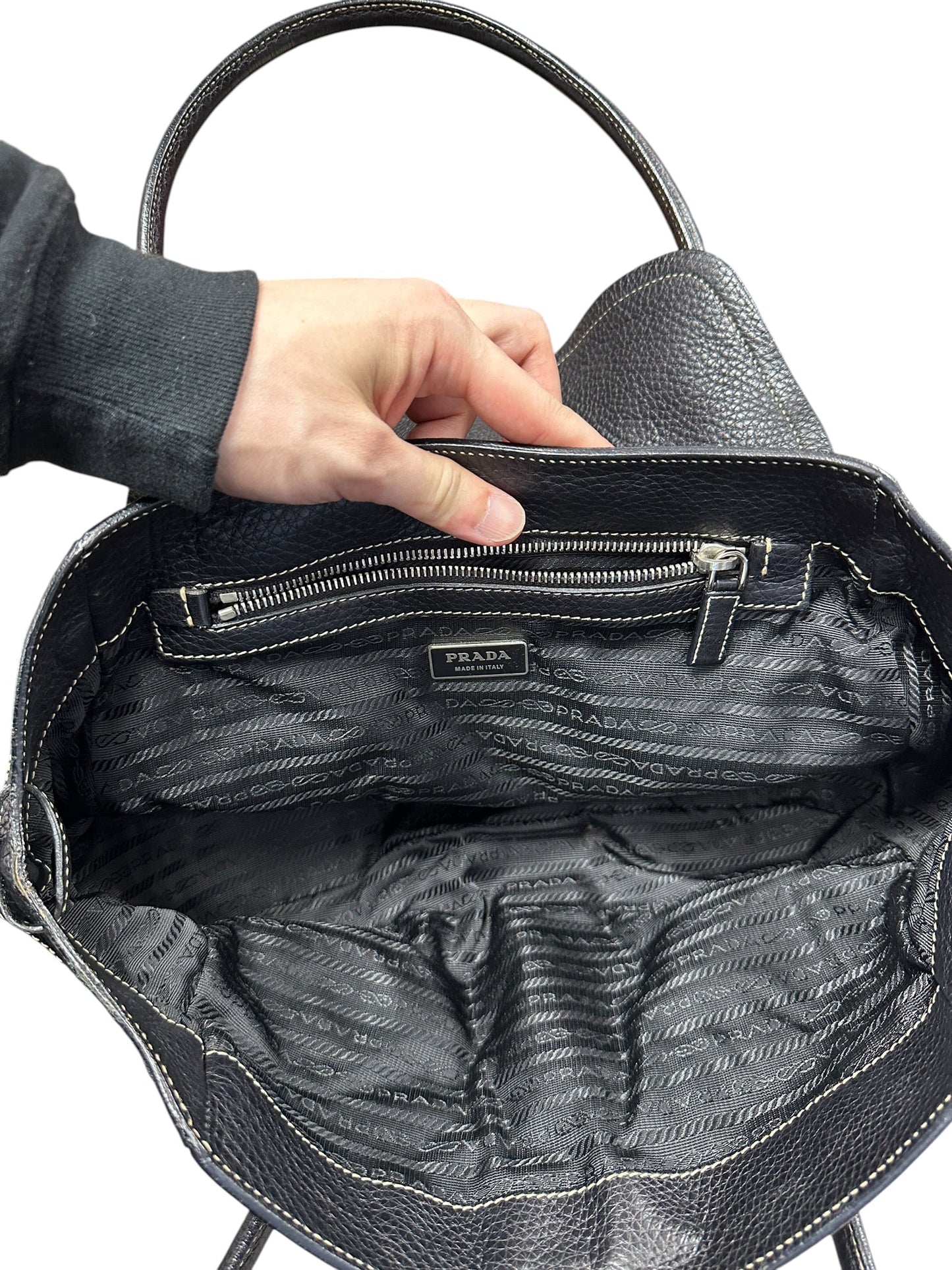 PRADA Tessuto Nylon Leather Buckle Handbag Black Silver Hardware | Authentic Pre-Owned Luxury