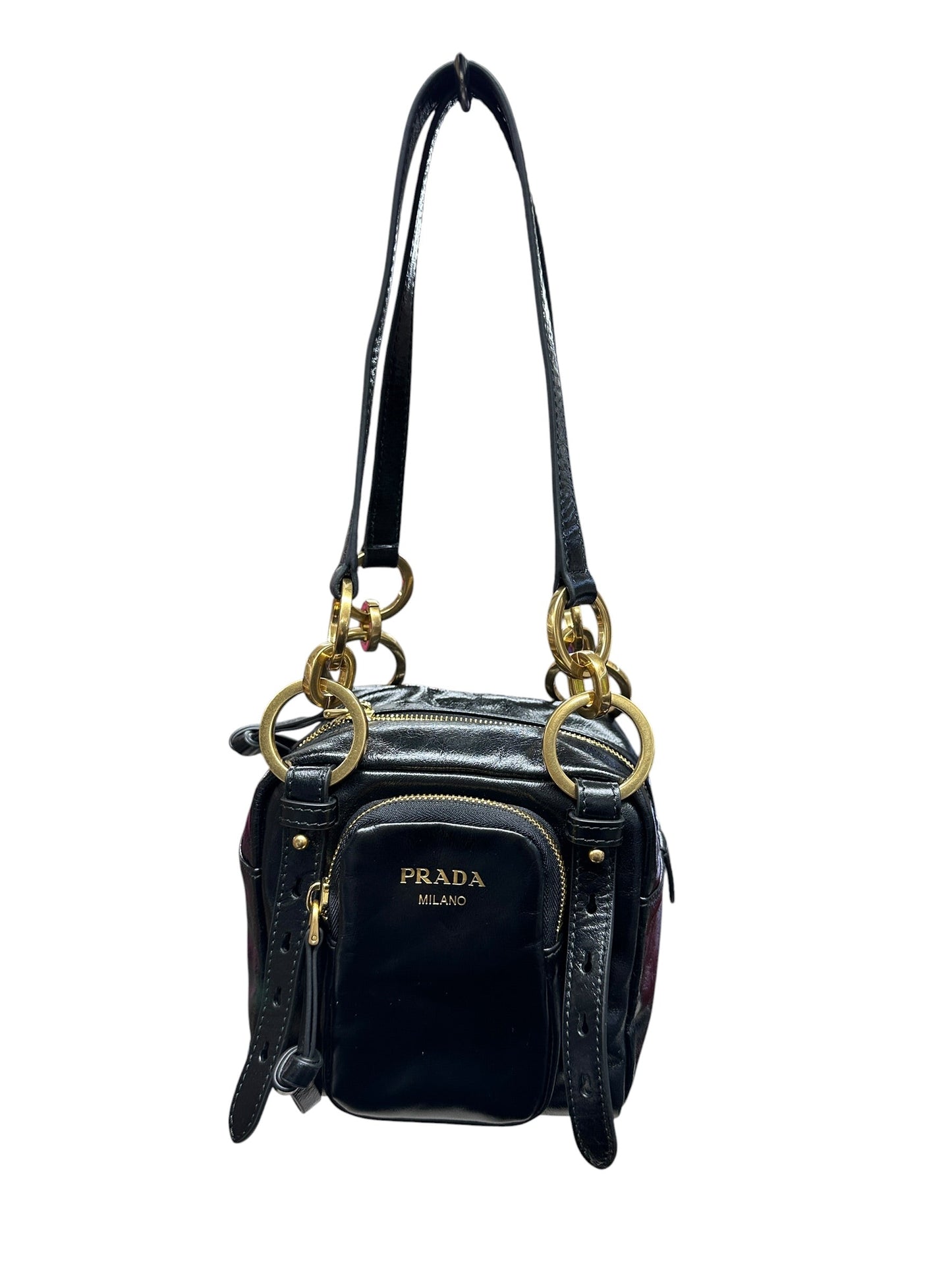 PRADA Glace Calfskin Multi Pocket Shoulder Bag Black Gold Hardware | Authentic Pre-Owned Luxury