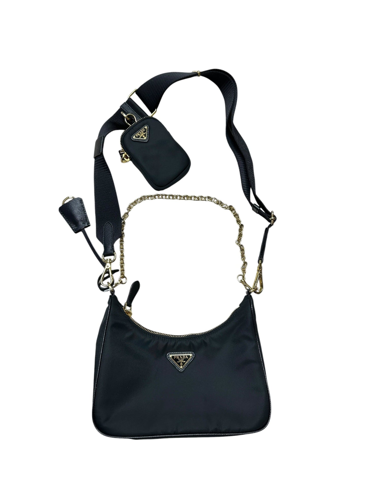 PRADA Re-Edition 2005 Nylon Chain Shoulder Bag Black Gold Hardware | Authentic Pre-Owned Luxury