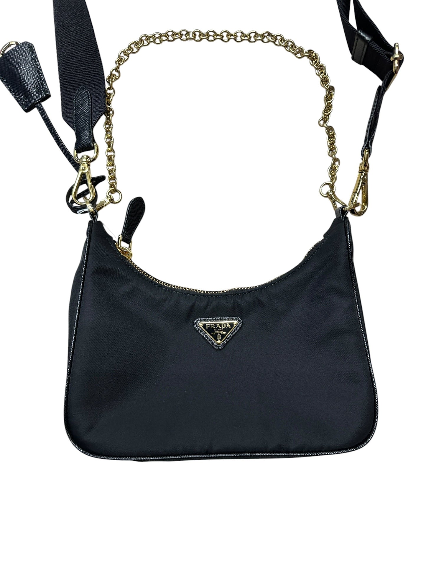PRADA Re-Edition 2005 Nylon Chain Shoulder Bag Black Gold Hardware | Authentic Pre-Owned Luxury