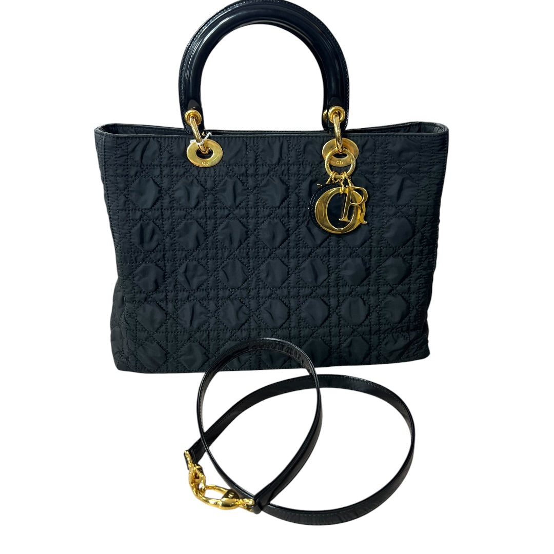 Christian Dior Cannage Nylon Lady Dior Large Handbag Black Gold Hardware | Authentic Pre-Owned Luxury