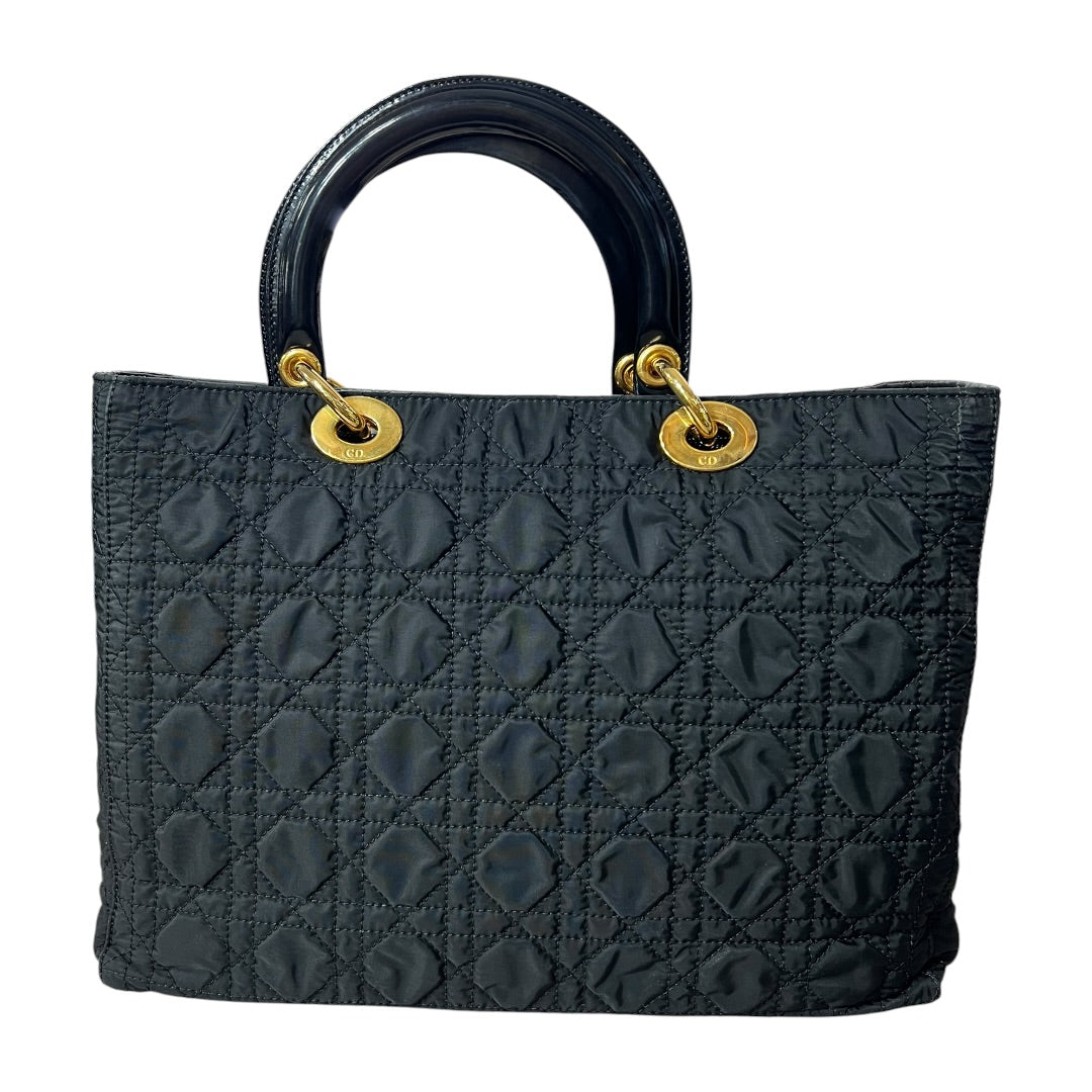 Christian Dior Cannage Nylon Lady Dior Large Handbag Black Gold Hardware | Authentic Pre-Owned Luxury