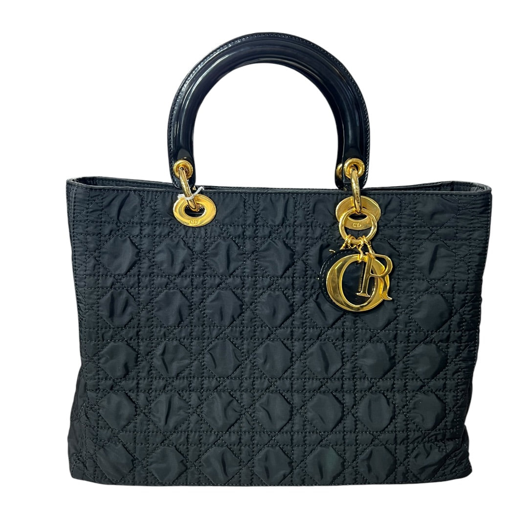 Christian Dior Cannage Nylon Lady Dior Large Handbag Black Gold Hardware | Authentic Pre-Owned Luxury