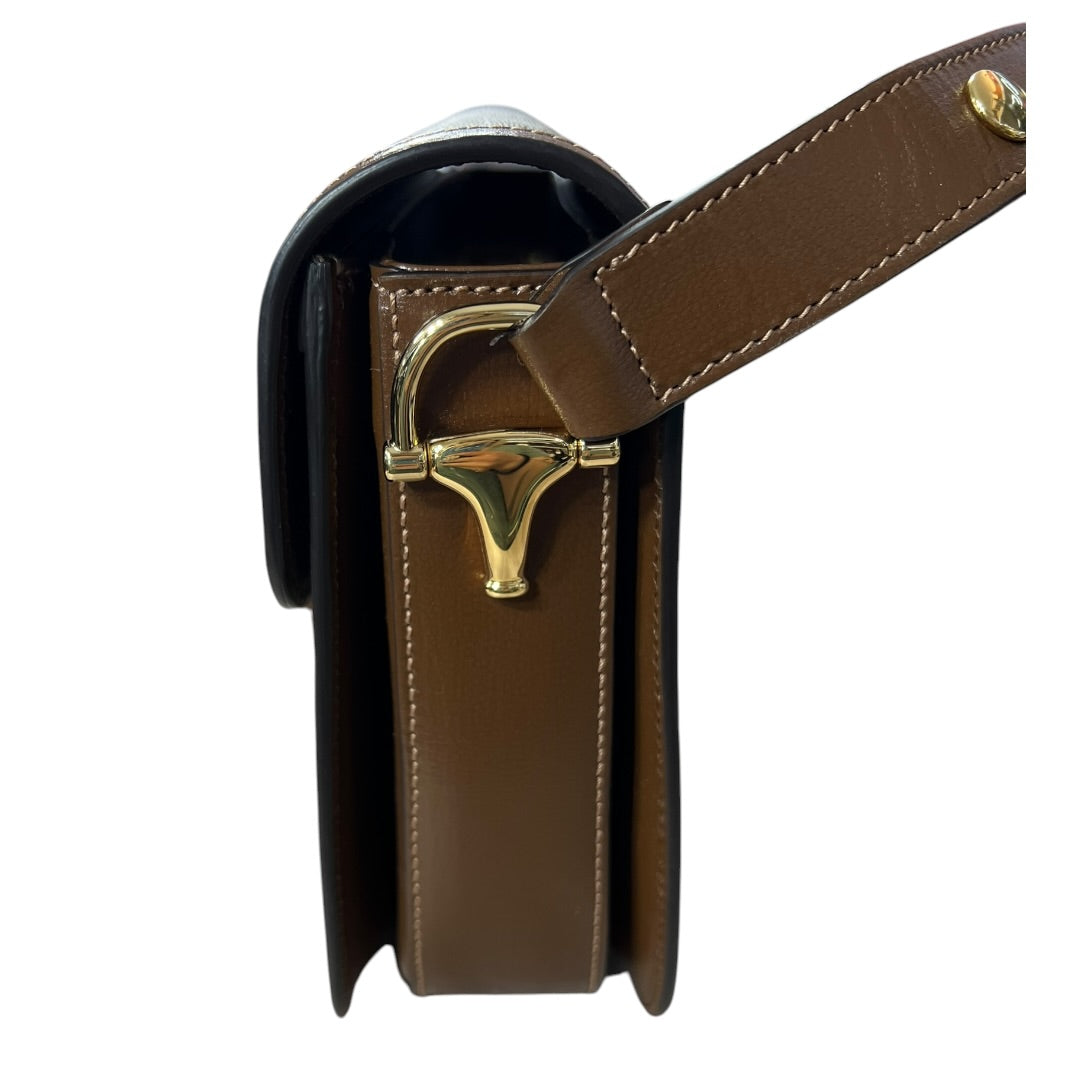 GUCCI GG Supreme Horsebit 1955 Shoulder Bag Beige Brown Gold Hardware | Authentic Pre-Owned Luxury