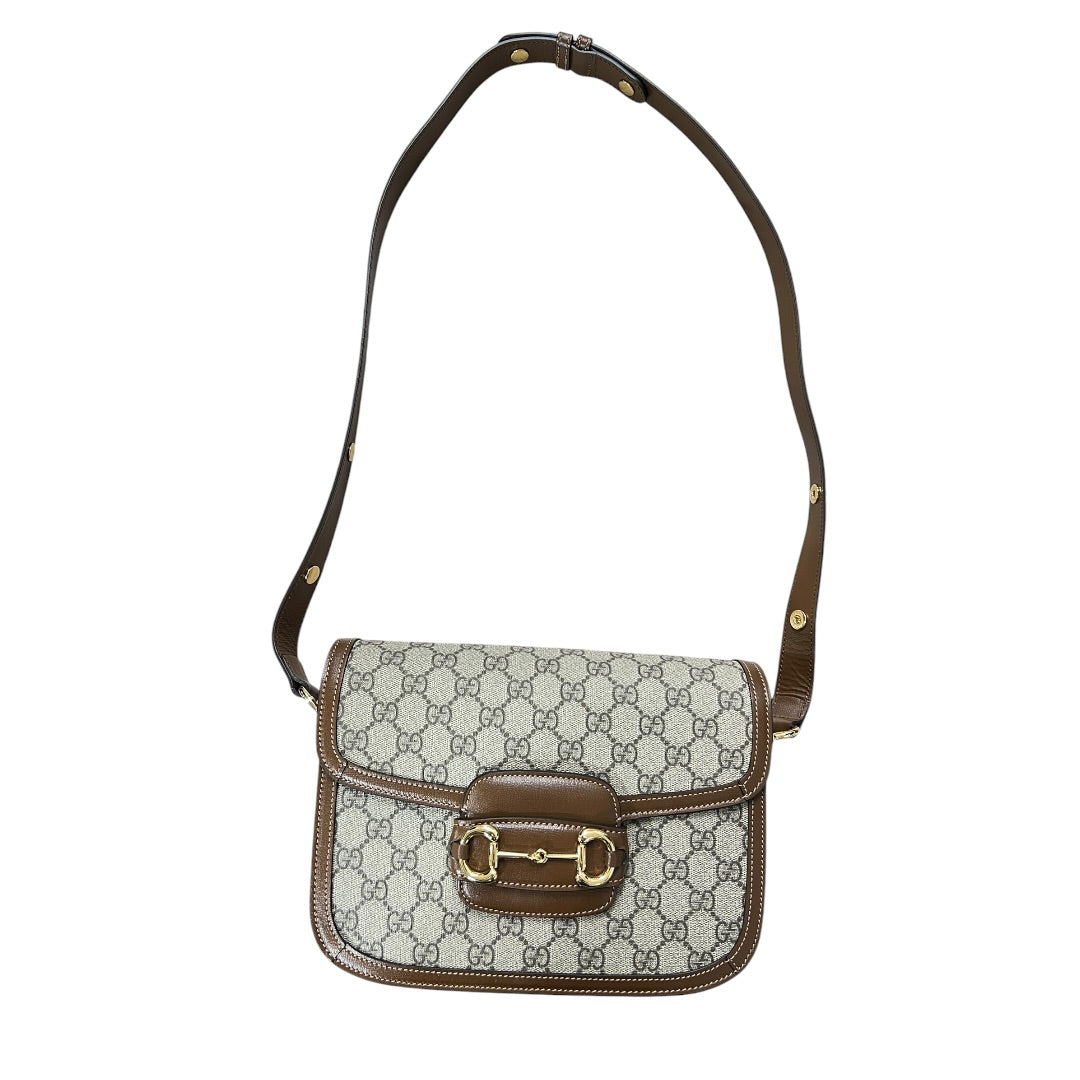 GUCCI GG Supreme Horsebit 1955 Shoulder Bag Beige Brown Gold Hardware | Authentic Pre-Owned Luxury