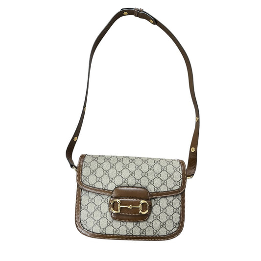 GUCCI GG Supreme Horsebit 1955 Shoulder Bag Beige Brown Gold Hardware | Authentic Pre-Owned Luxury